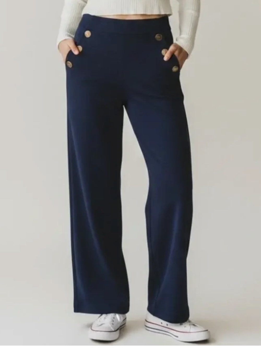 NWT Spanx Ponte Button Front Wide Leg Sailor Pants Large